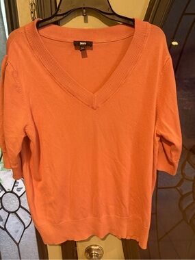 DKNY pink V-Neck Short Sleeve Sweater